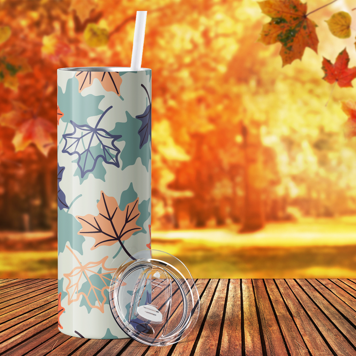 Fall Leaves Pastel 20oz Skinny Tumbler