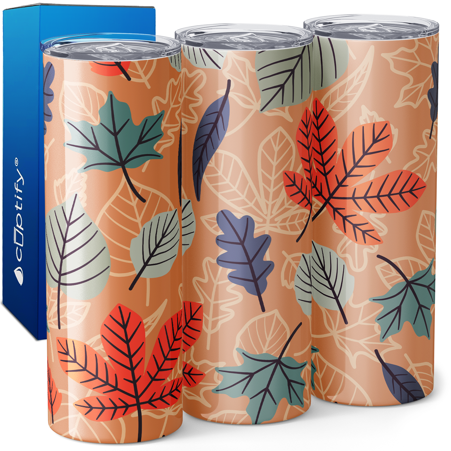 Pastel Fall Leaves Orange 20oz Skinny Tumbler