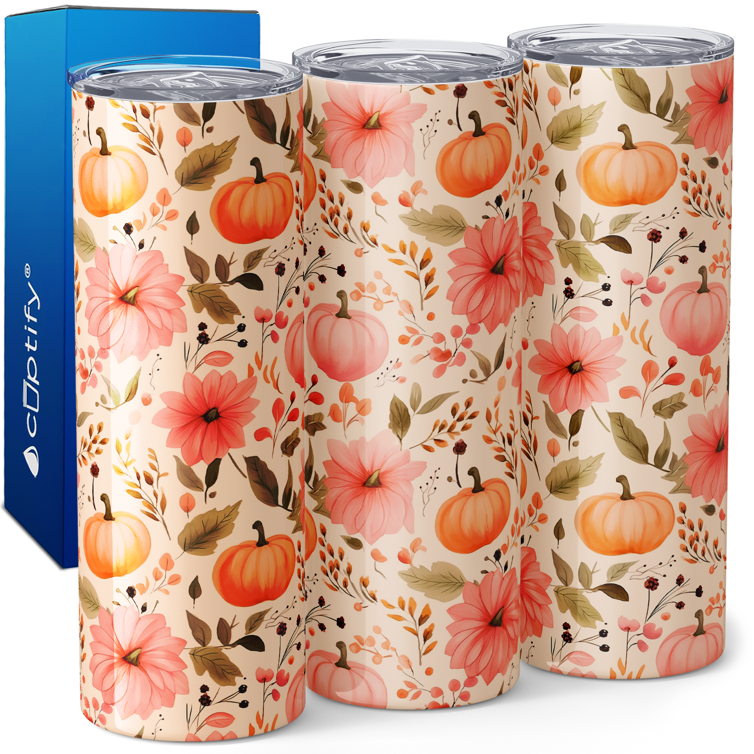Pink Pumpkins and Leaves 20oz Skinny Tumbler