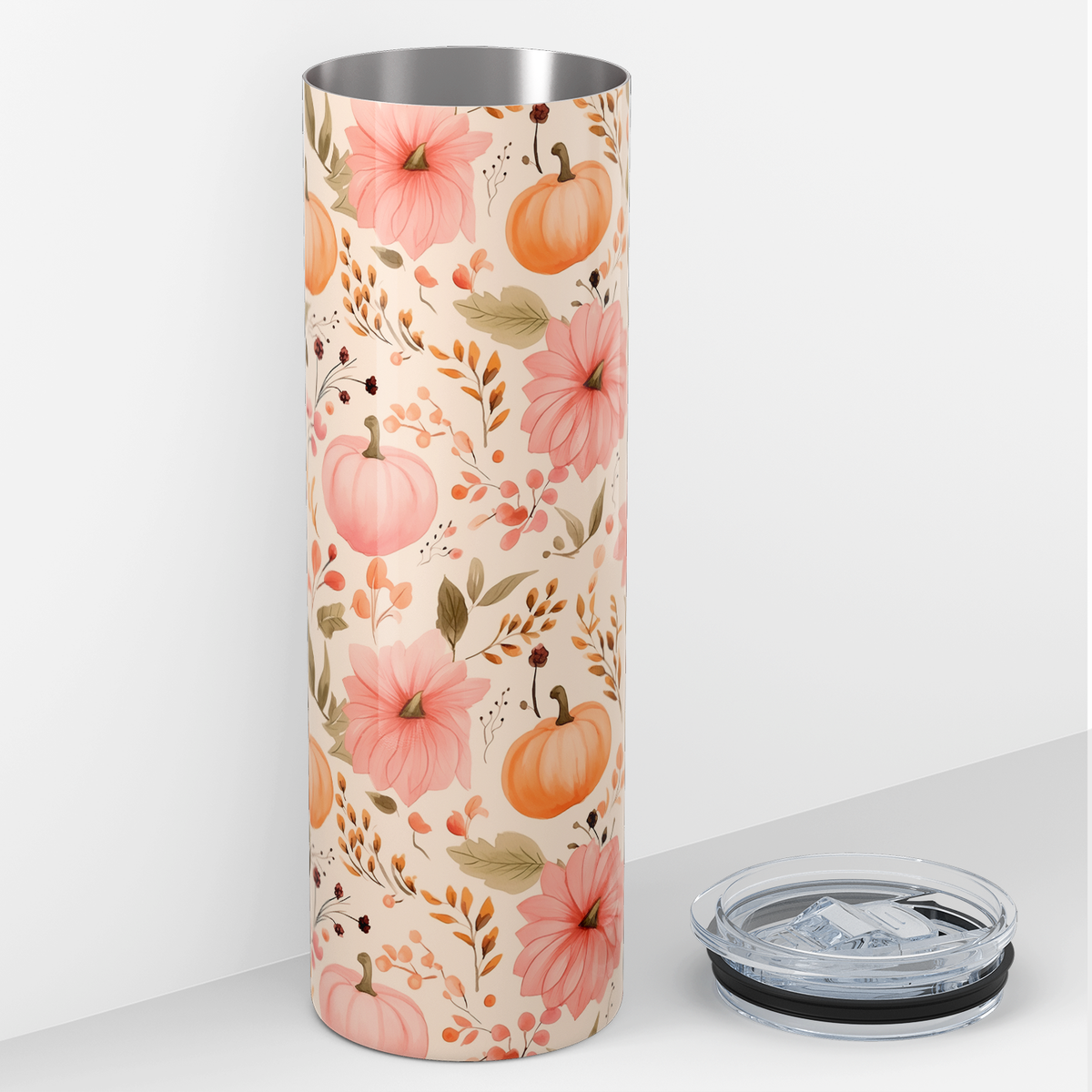 Pink Pumpkins and Leaves 20oz Skinny Tumbler