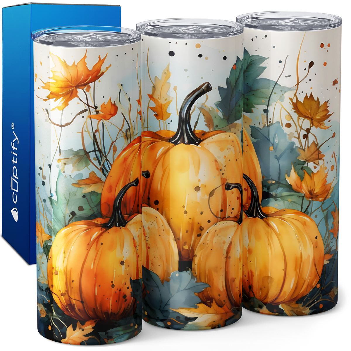 Pumpkins and Leaves Orange and Blue 20oz Skinny Tumbler