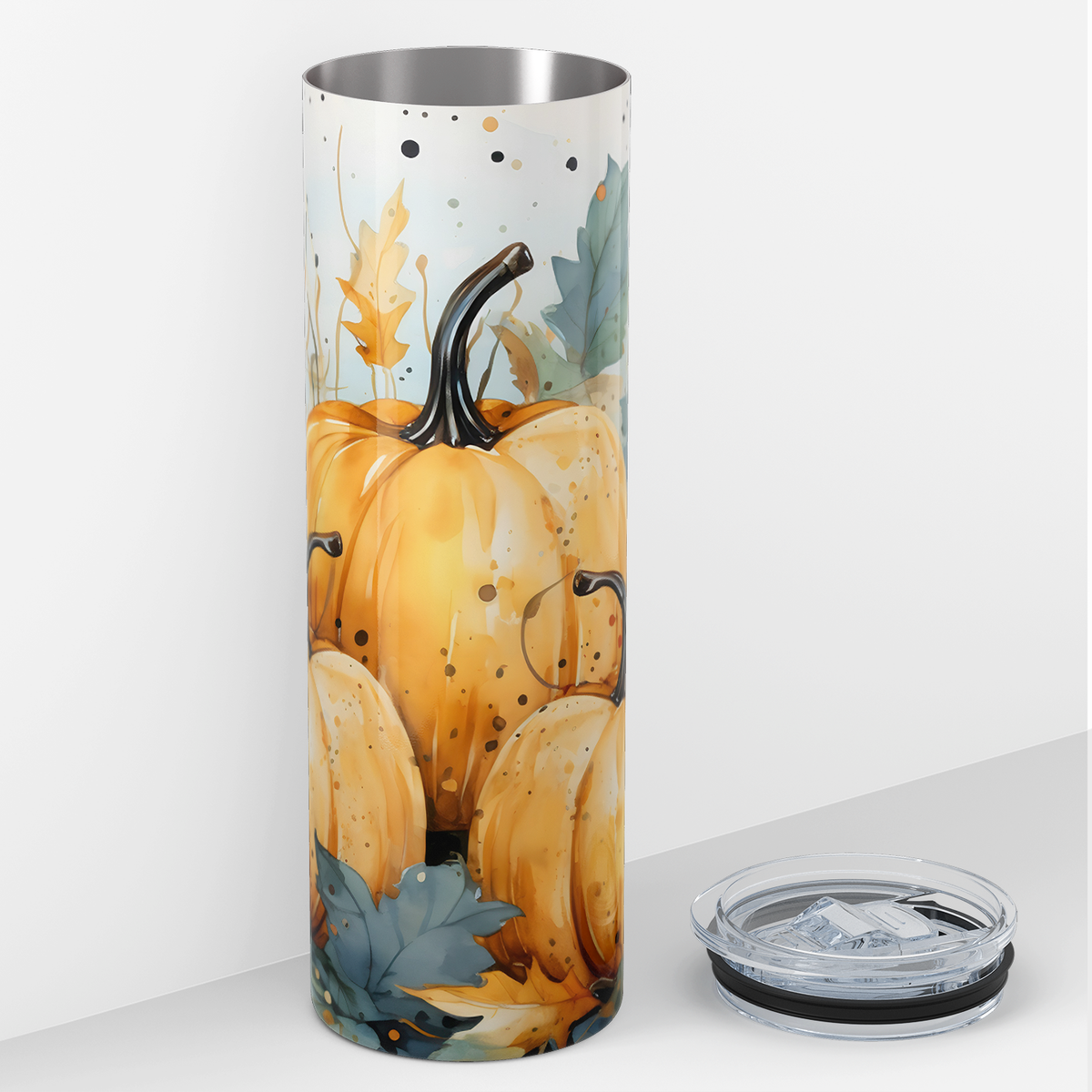 Pumpkins and Leaves Orange and Blue 20oz Skinny Tumbler