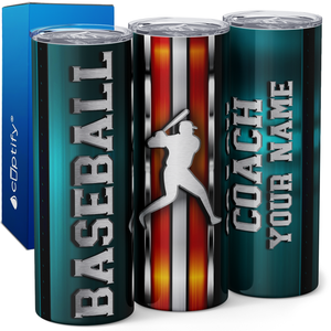 Personalized Baseball Coach Stripes 20oz Skinny Tumbler