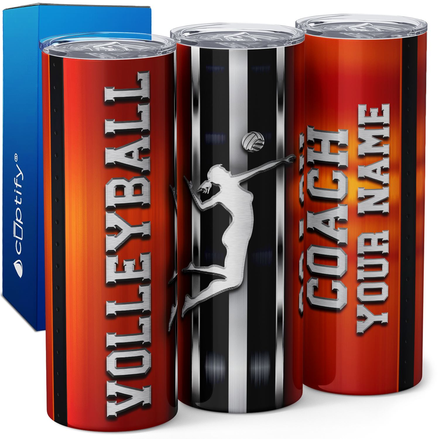 Personalized Volleyball Coach Stripes 20oz Skinny Tumbler