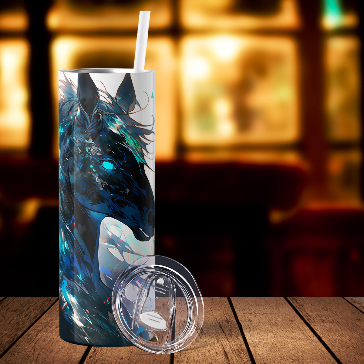 Glowing Blue Horse 20oz Skinny Tumbler