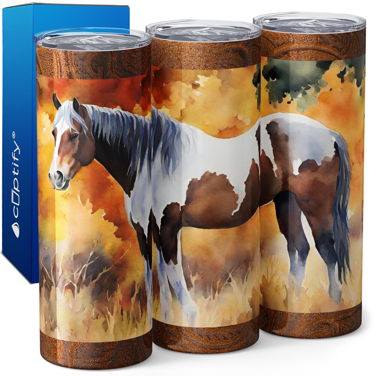 Horse on Watercolor 20oz Skinny Tumbler