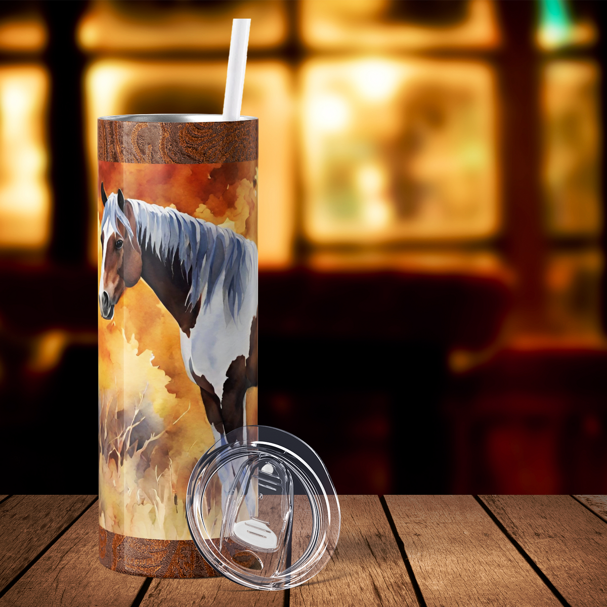 Horse on Watercolor 20oz Skinny Tumbler
