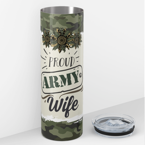 Proud Army Wife Messy Bun 20oz Skinny Tumbler