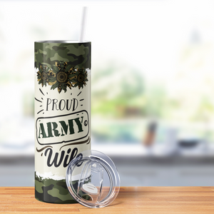 Proud Army Wife Messy Bun 20oz Skinny Tumbler