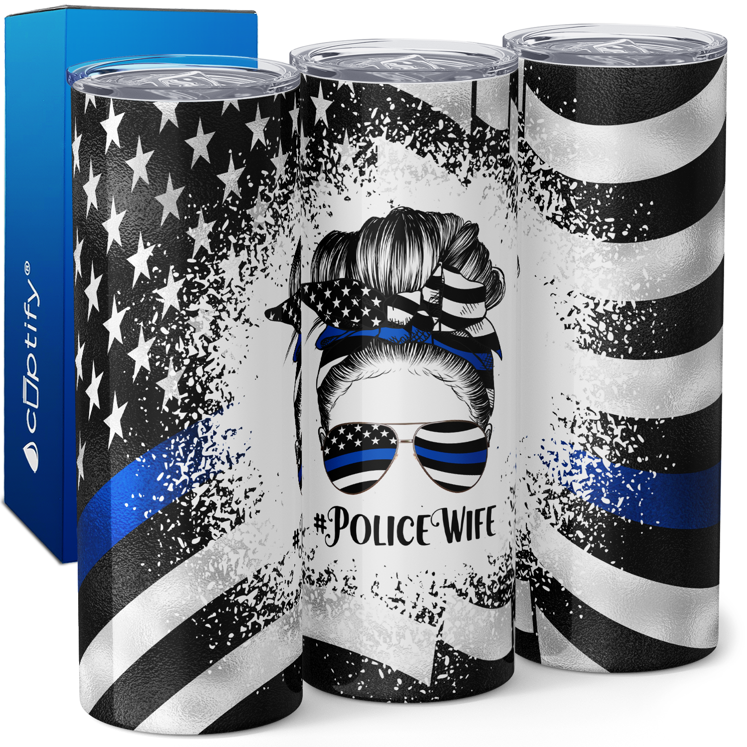 Police Wife Messy Bun 20oz Skinny Tumbler