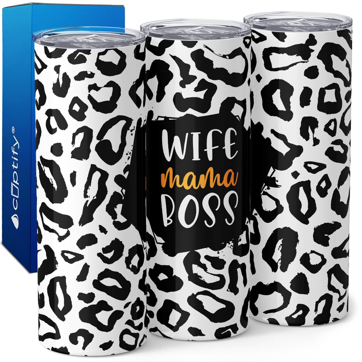 Wife Mama Boss Leopard Print 20oz Skinny Tumbler