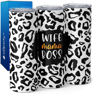 Wife Mama Boss Leopard Print 20oz Skinny Tumbler