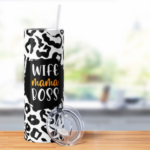 Wife Mama Boss Leopard Print 20oz Skinny Tumbler