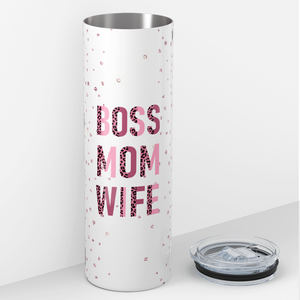 Boss Mom Wife Pink Glitter Leopard Print 20oz Skinny Tumbler