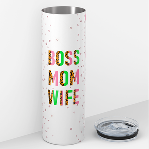 Boss Mom Wife Pink and Green Glitter Leopard Print 20oz Skinny Tumbler