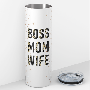 Boss Mom Wife Glitter Leopard Print 20oz Skinny Tumbler