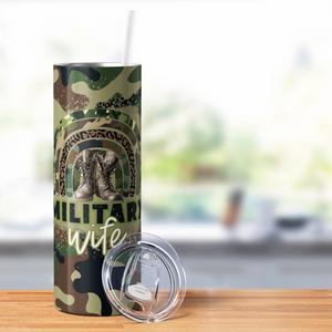 Military Wife Camo Rainbow and Boots 20oz Skinny Tumbler