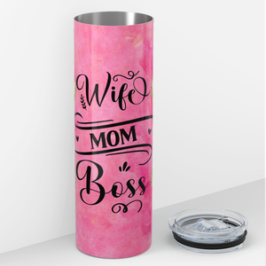 Wife Mom Boss Pink and Gold 20oz Skinny Tumbler