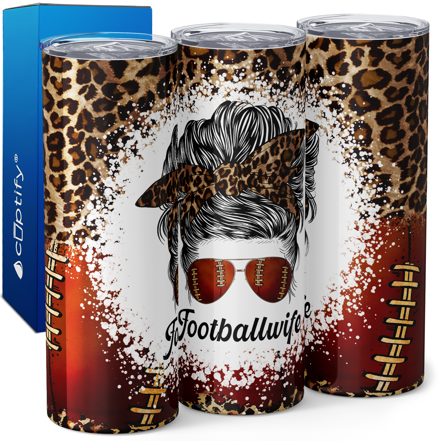 Football Wife Messy Bun 20oz Skinny Tumbler