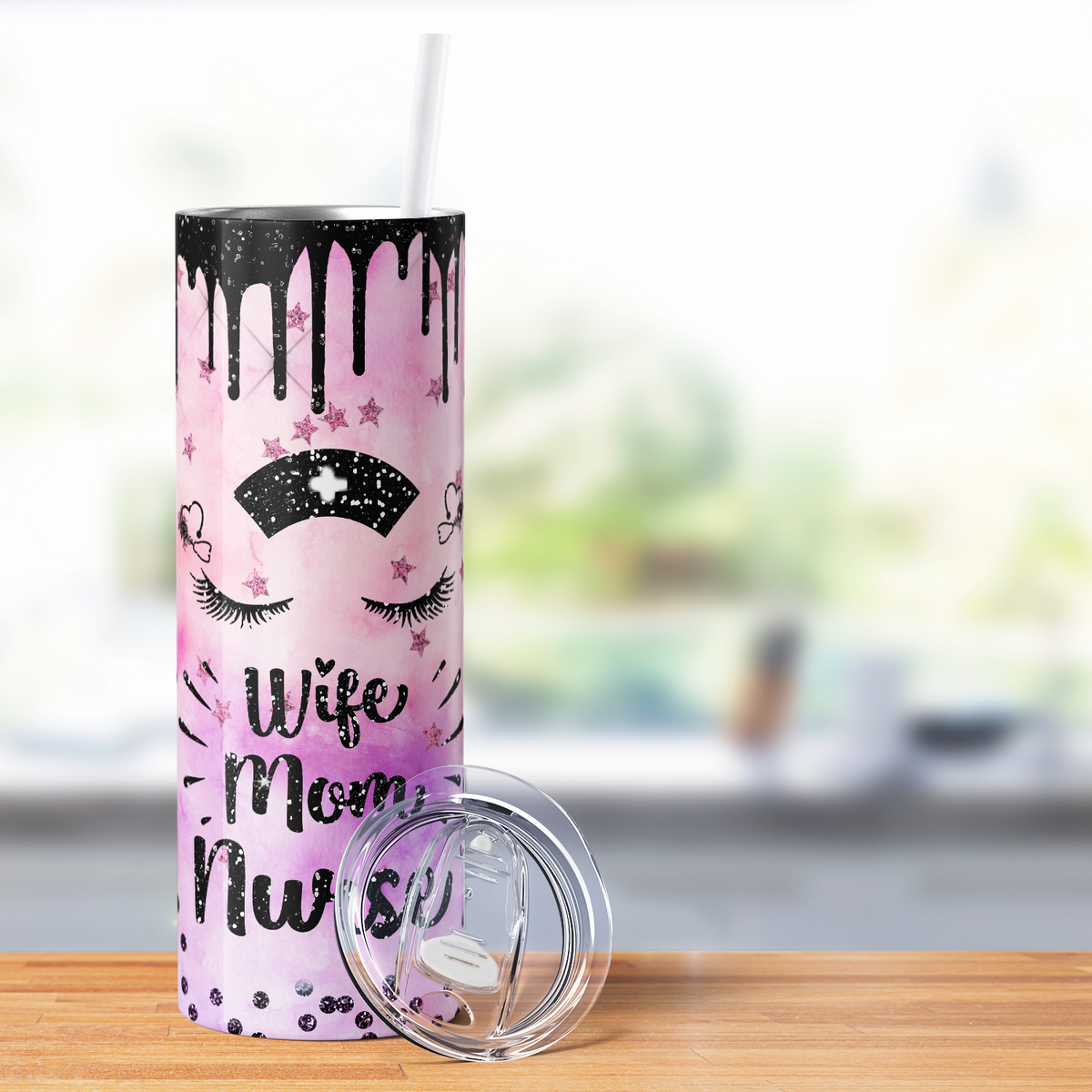 Wife Mom Nurse Seafoam Scrubs 20oz Skinny Tumbler