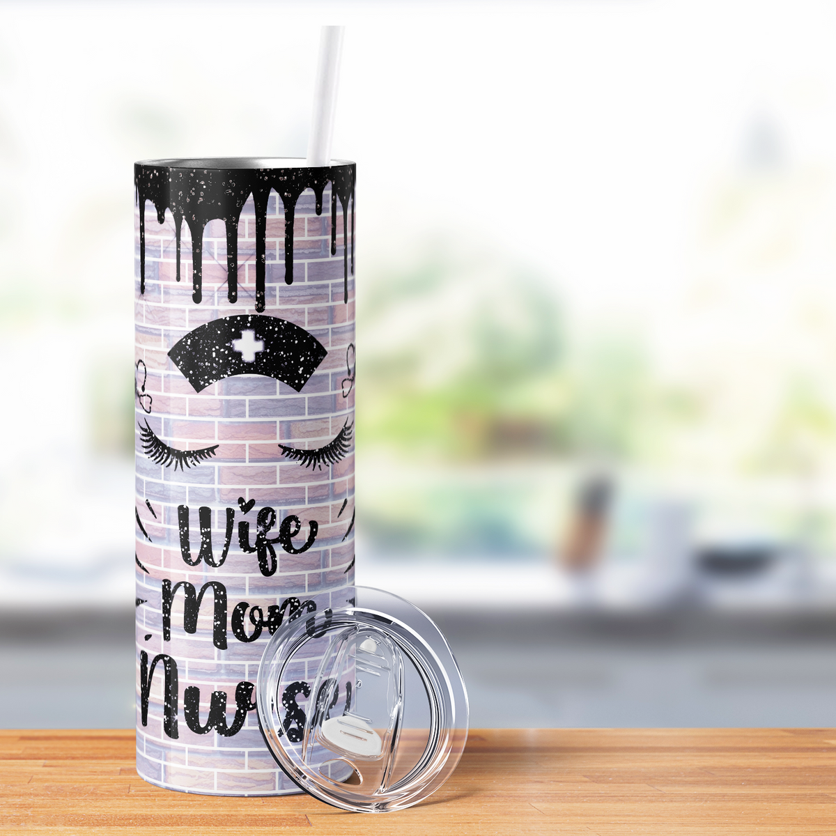 Wife Mom Nurse Pink Scrubs 20oz Skinny Tumbler