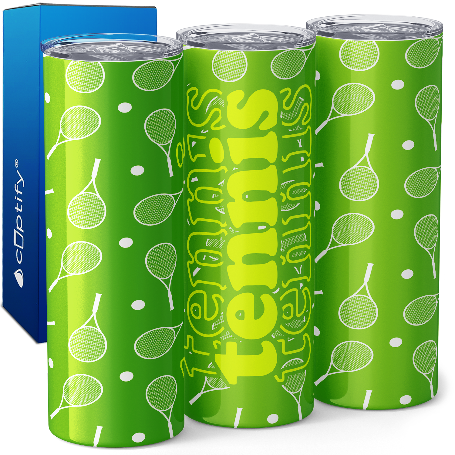 Tennis on Green Rackets and Balls 20oz Skinny Tumbler