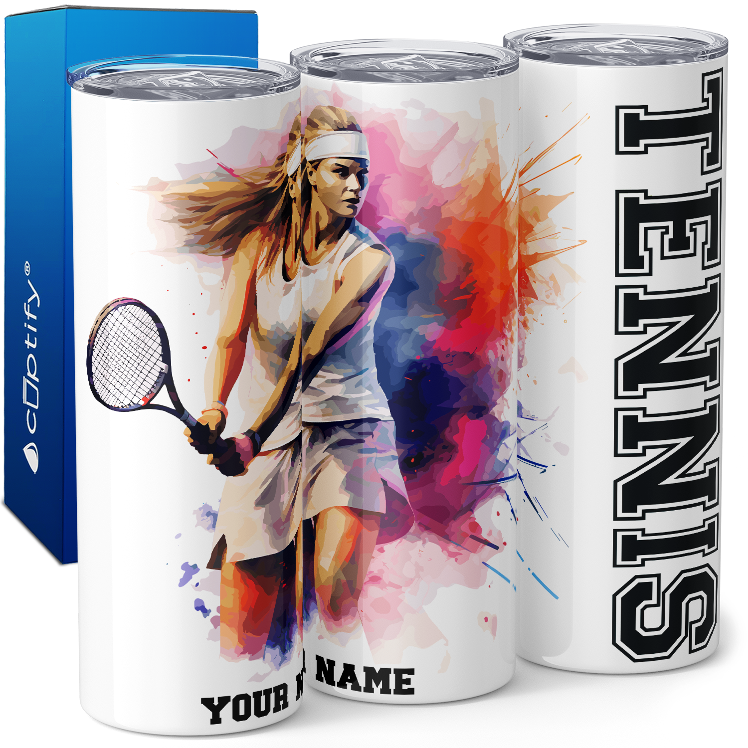 Personalized Tennis Girl Watercolor 20oz Skinny Tumbler
