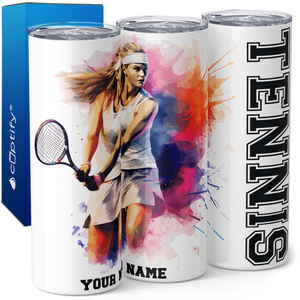 Personalized Tennis Girl Watercolor 20oz Skinny Tumbler