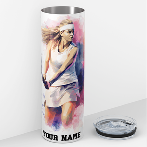 Personalized Tennis Girl Watercolor 20oz Skinny Tumbler