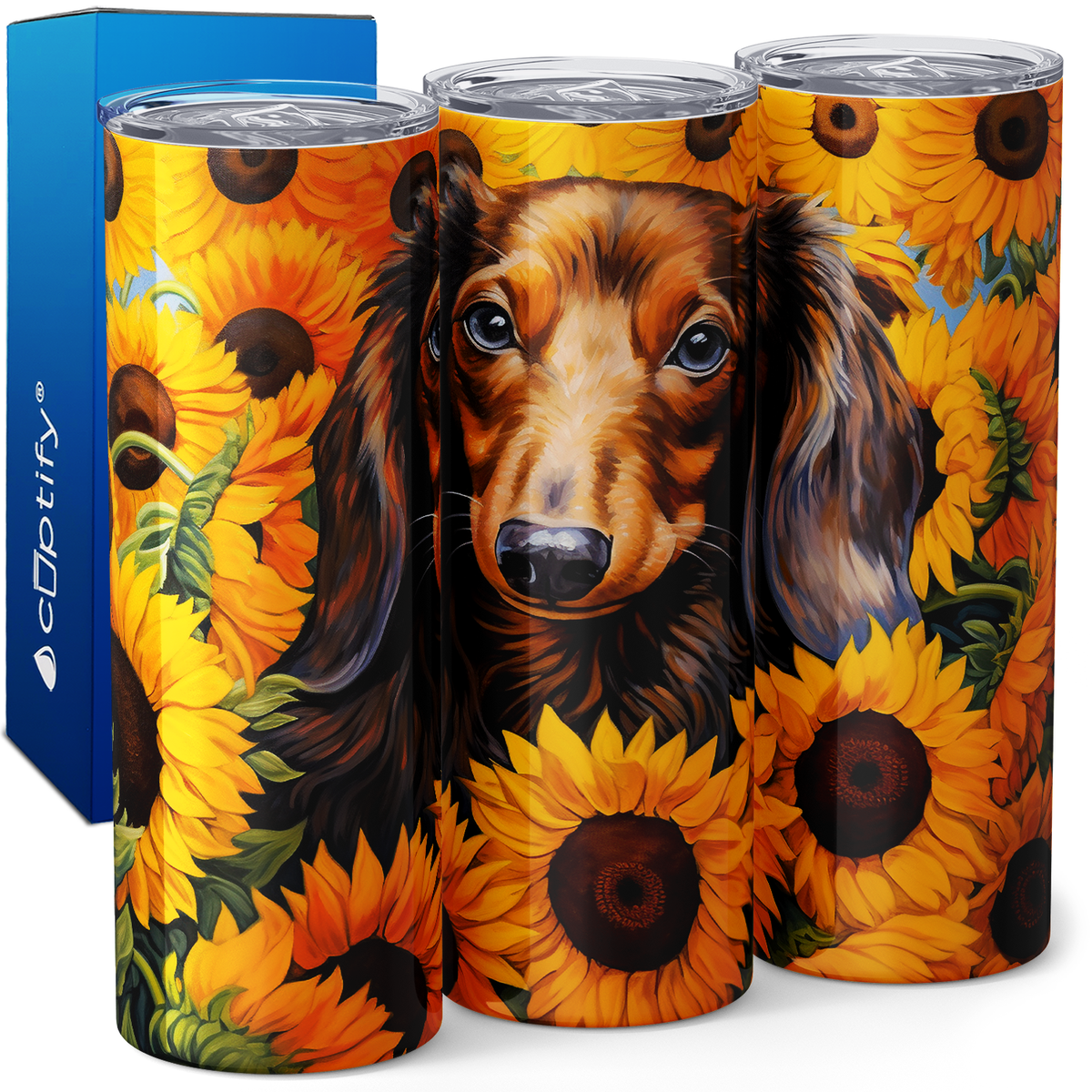 Dachshund Sunflower Field 20oz Skinny Tumbler