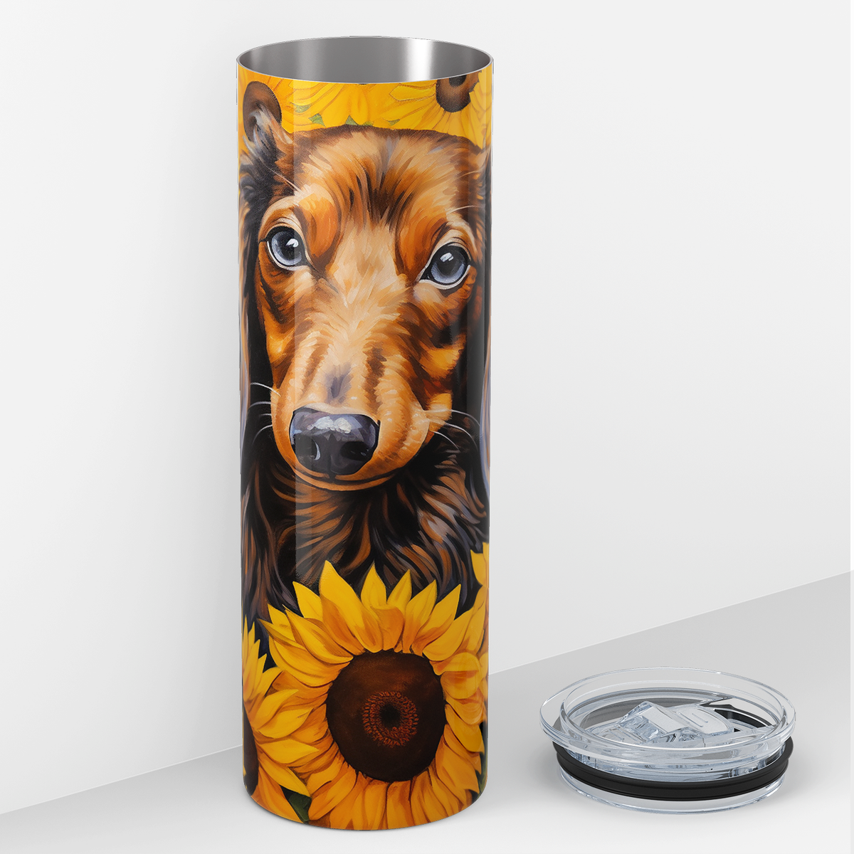 Dachshund Sunflower Field 20oz Skinny Tumbler