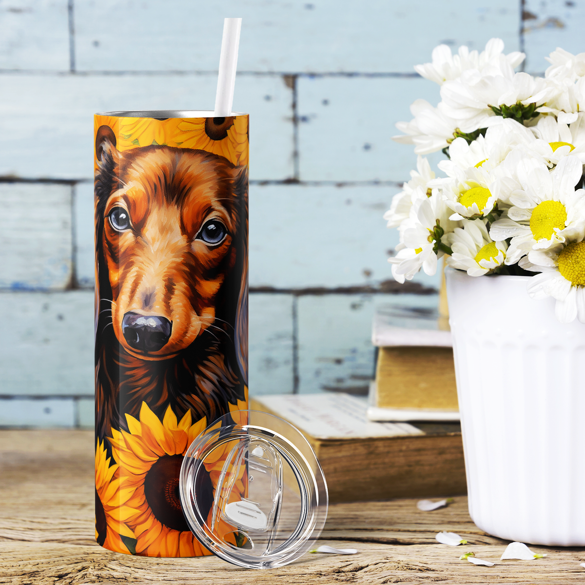Dachshund Sunflower Field 20oz Skinny Tumbler