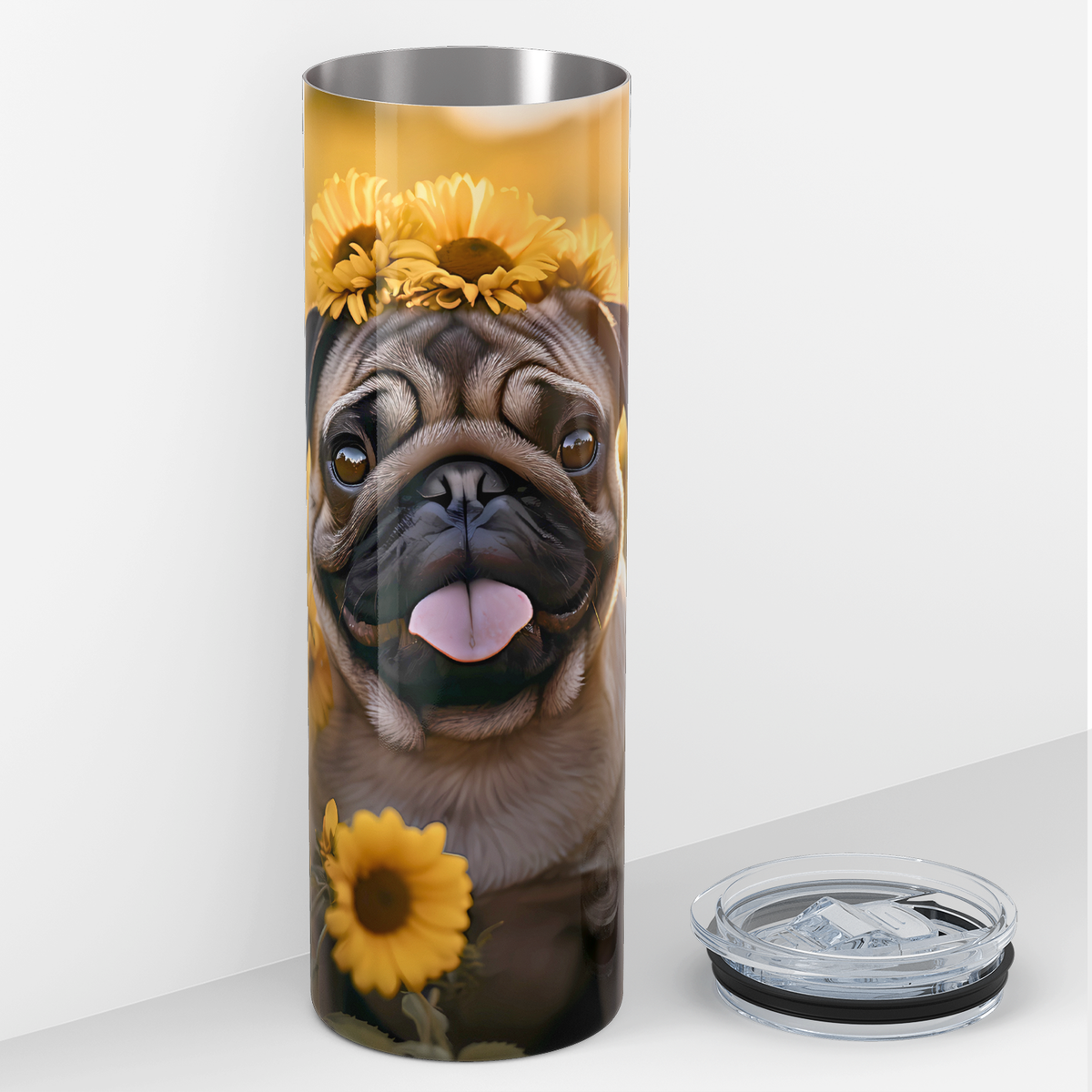 Pug Sunflower Field 20oz Skinny Tumbler