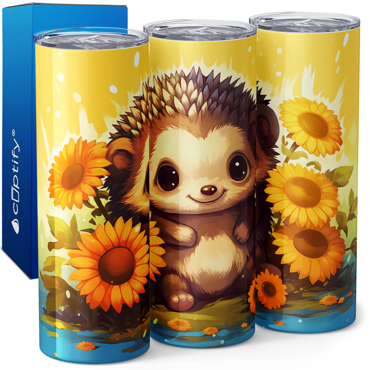 Cute Hedgehog with Sunflowers 20oz Skinny Tumbler