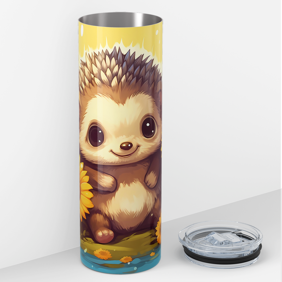 Cute Hedgehog with Sunflowers 20oz Skinny Tumbler