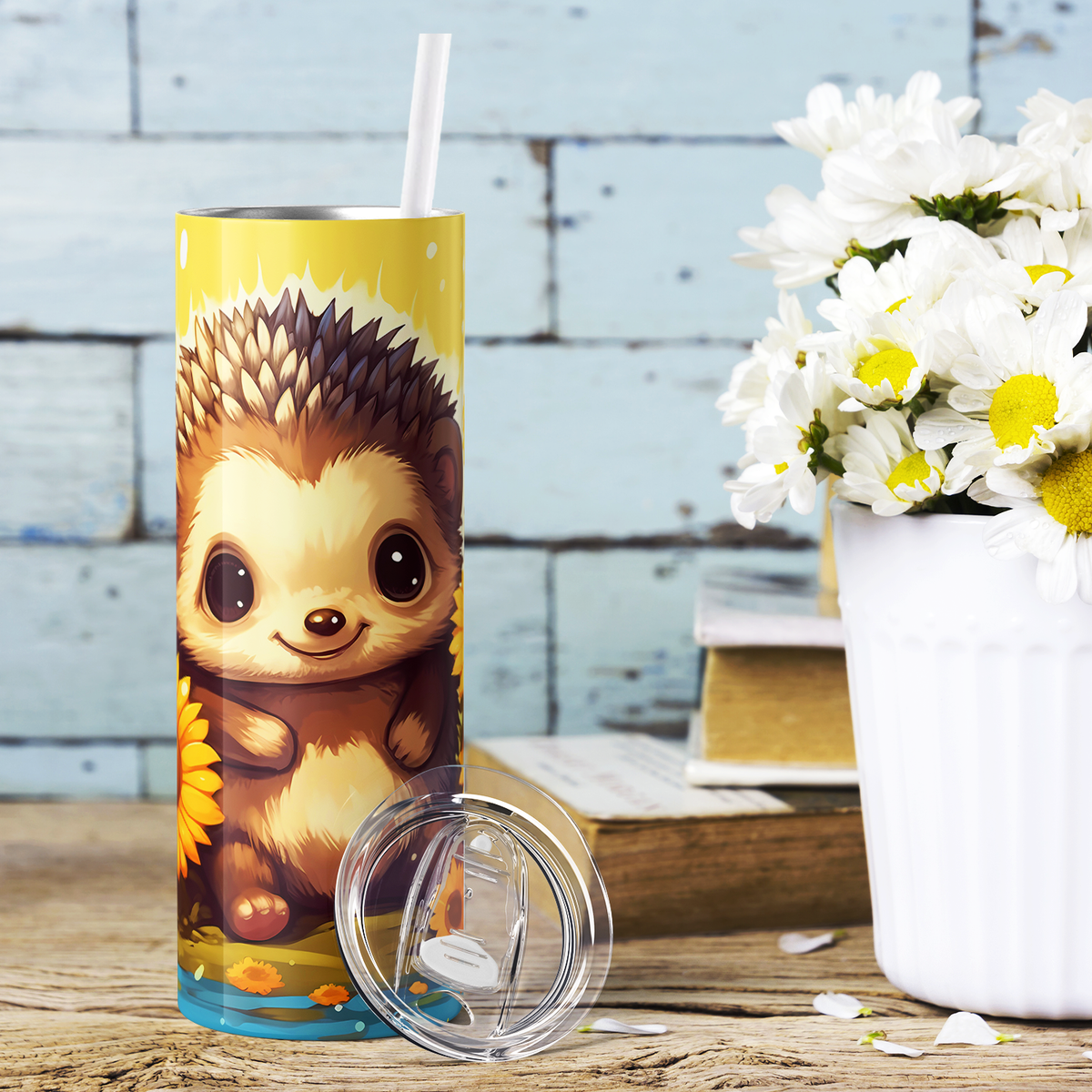 Cute Hedgehog with Sunflowers 20oz Skinny Tumbler