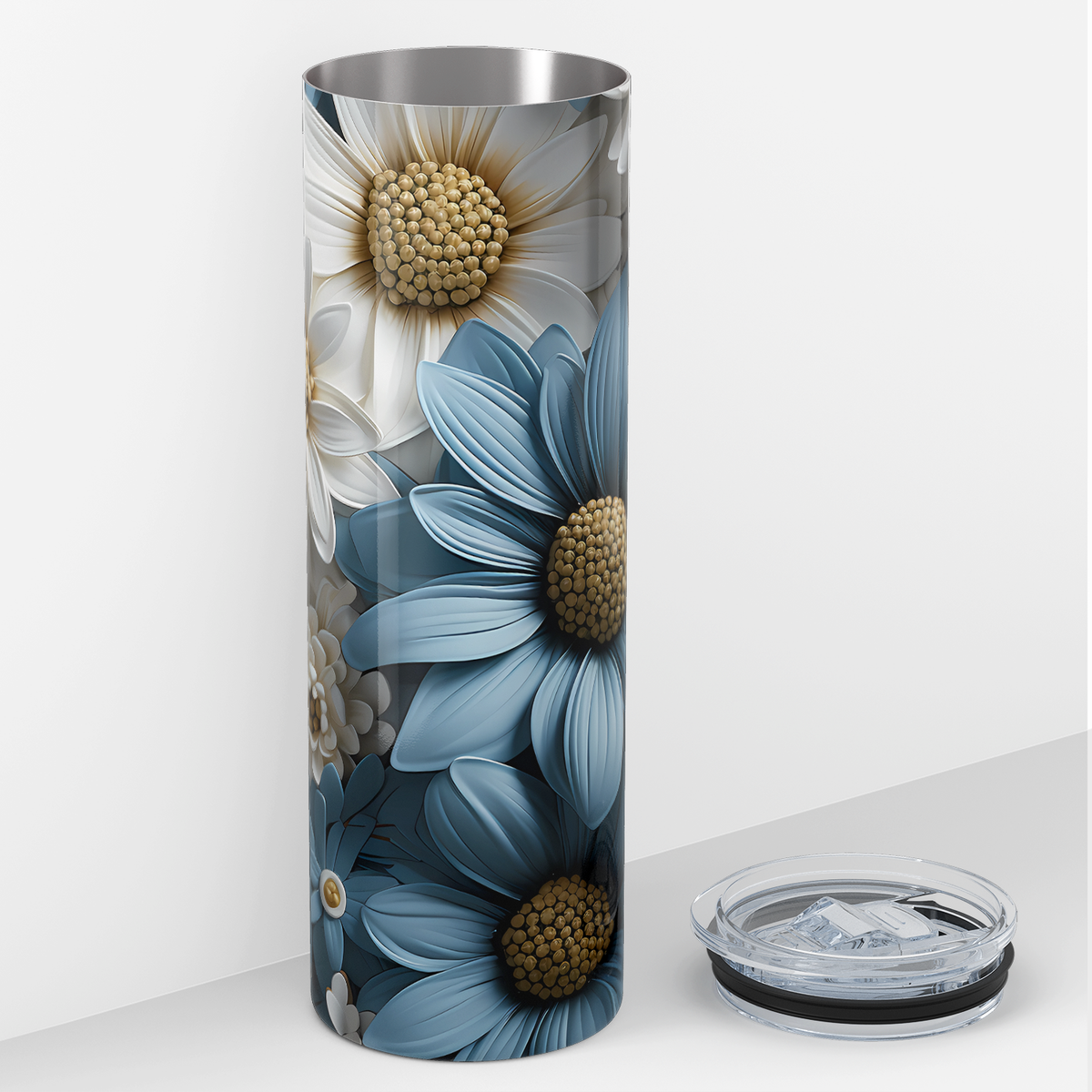 Blue and White Sunflowers 3D 20oz Skinny Tumbler