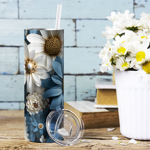 Blue and White Sunflowers 3D 20oz Skinny Tumbler