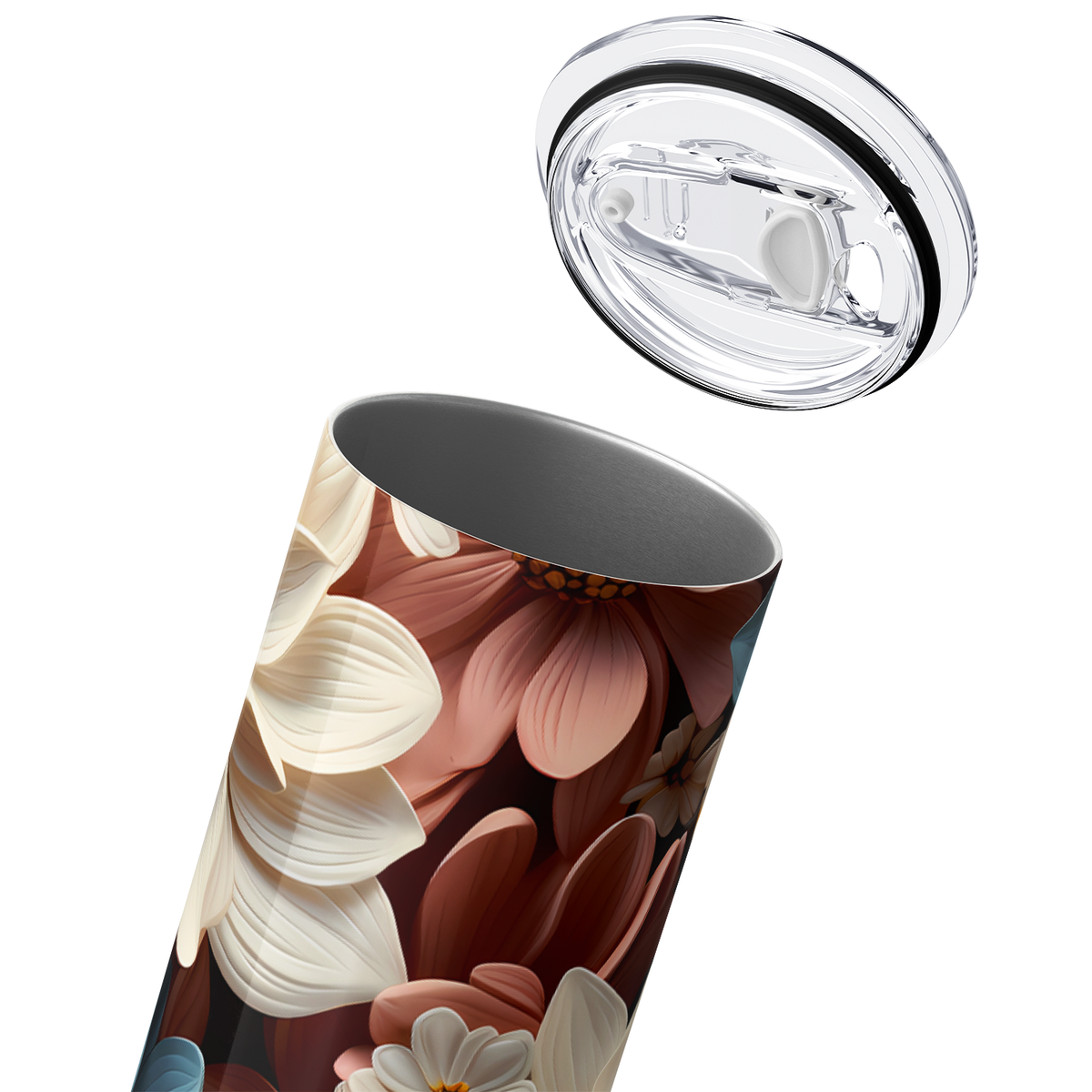 Blue White and Pink Flowers 3D 20oz Skinny Tumbler
