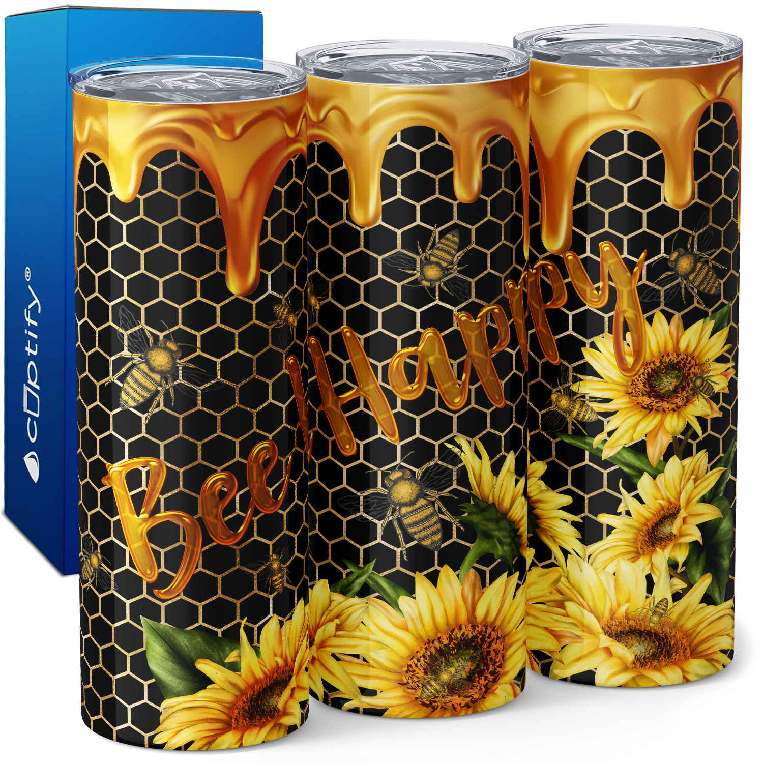 Bee Happy Sunflowers 20oz Skinny Tumbler