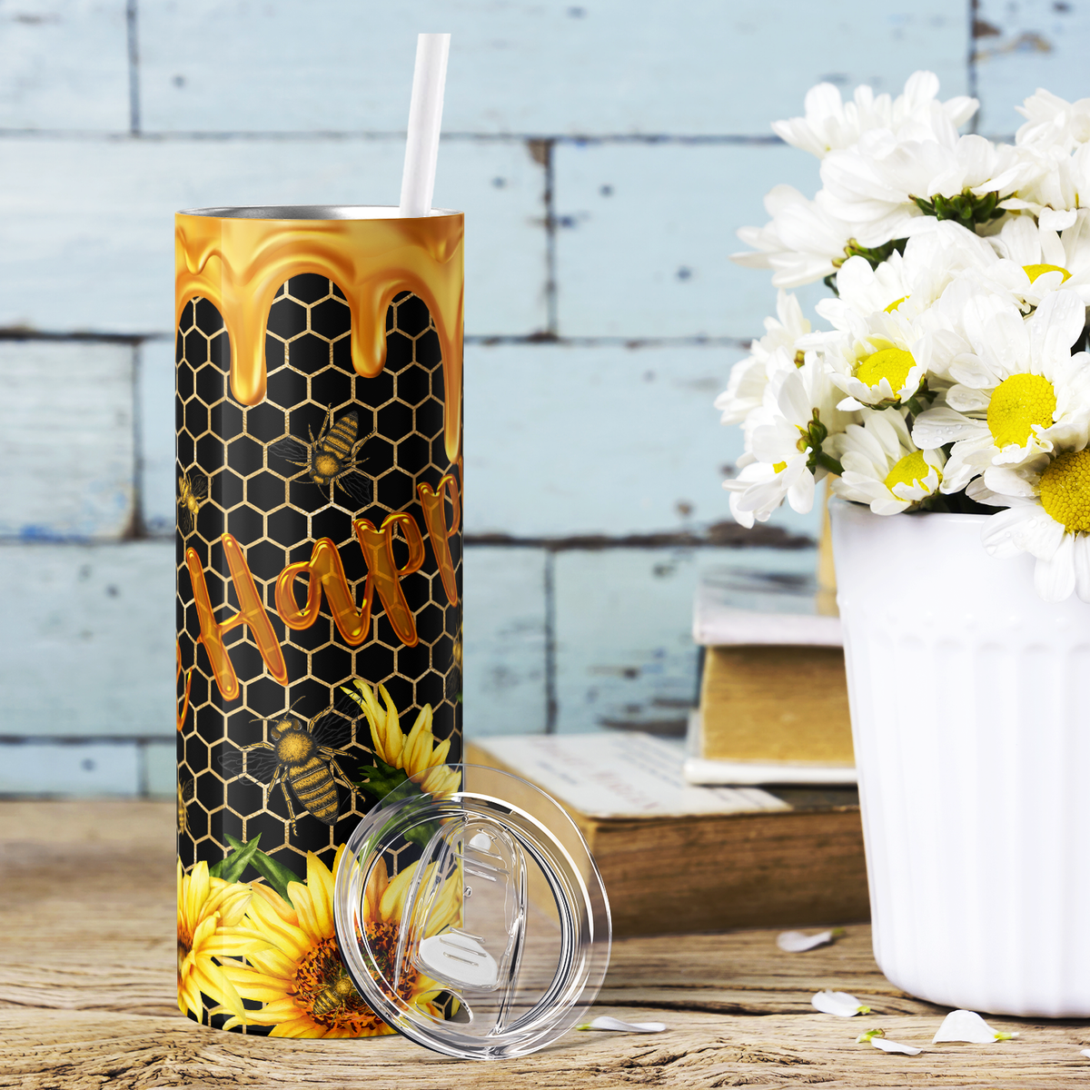 Bee Happy Sunflowers 20oz Skinny Tumbler