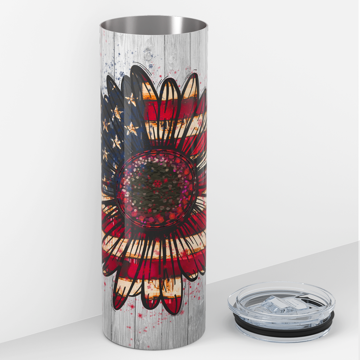 American Flag Sunflowers 20oz Skinny Tumbler