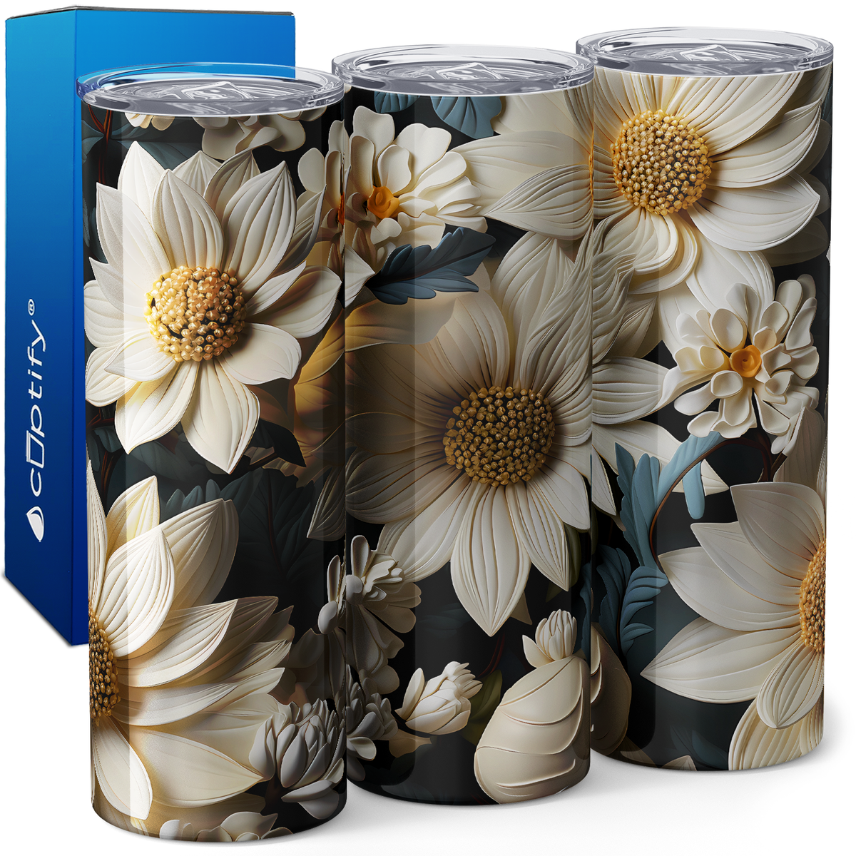 White Sunflowers 3D 20oz Skinny Tumbler