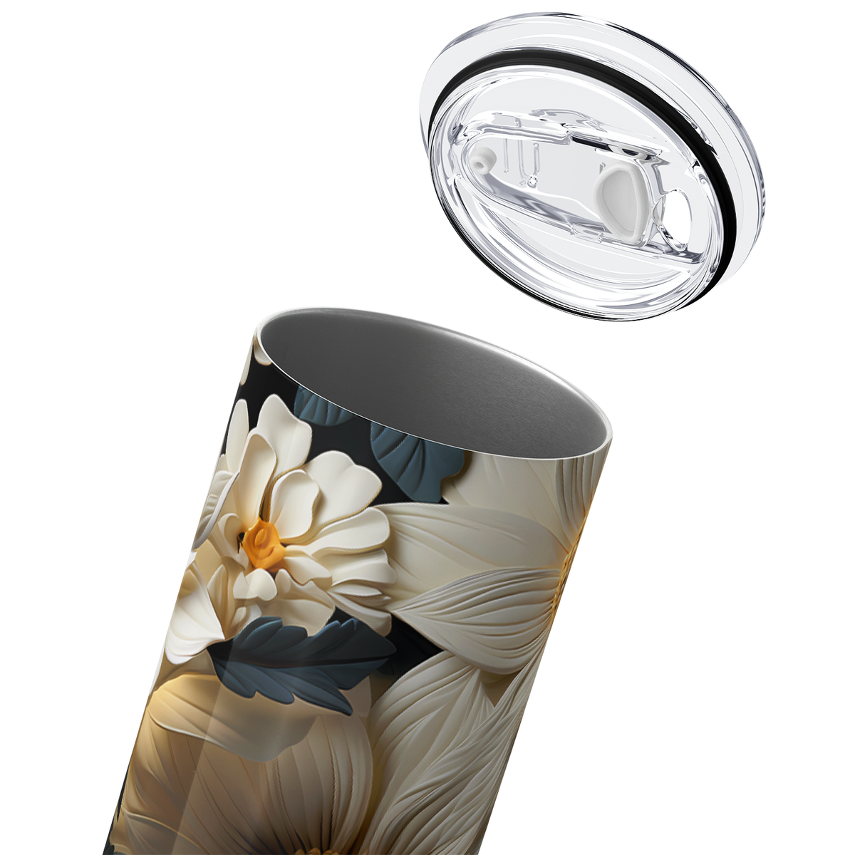 White Sunflowers 3D 20oz Skinny Tumbler