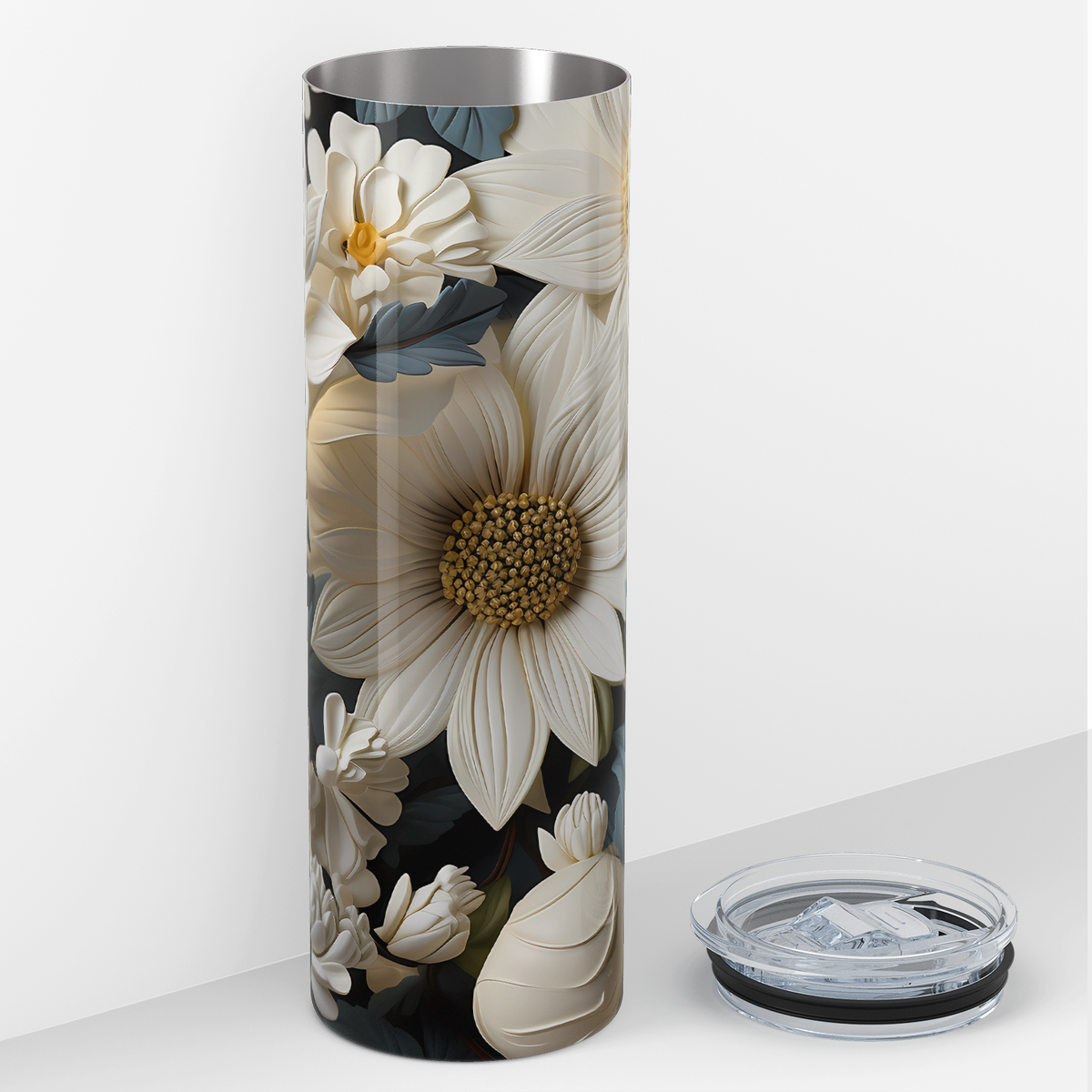 White Sunflowers 3D 20oz Skinny Tumbler