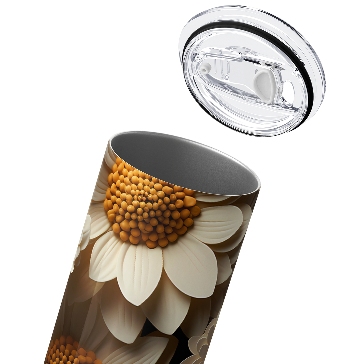 White Sunflowers and Roses 3D 20oz Skinny Tumbler