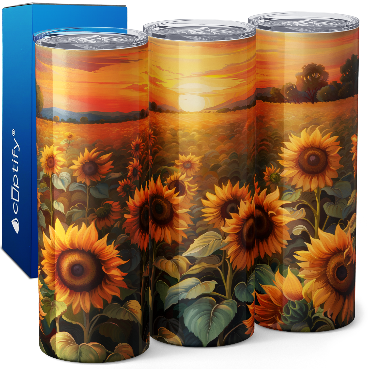 Sunflower Field at Sunset 20oz Skinny Tumbler