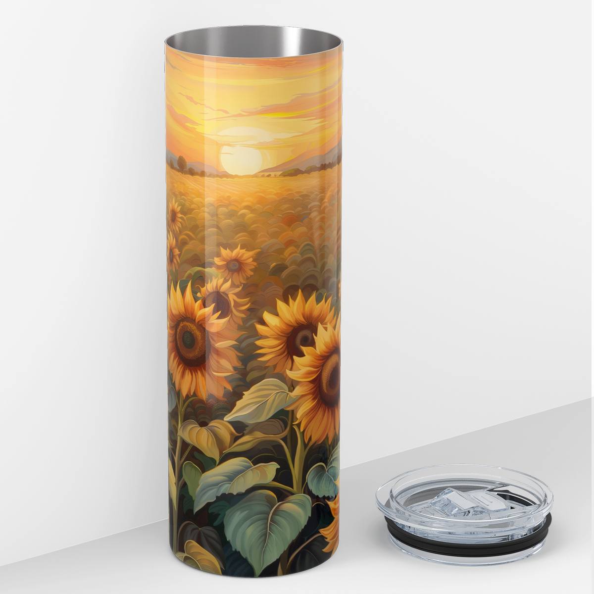 Sunflower Field at Sunset 20oz Skinny Tumbler