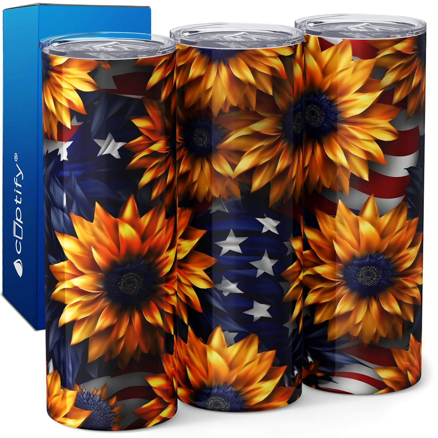 Sunflowers and American Flag 20oz Skinny Tumbler