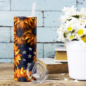 Sunflowers and American Flag 20oz Skinny Tumbler